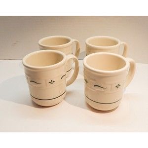 Longaberger Pottery Woven Traditions Heritage Green Coffee Mugs Cups Set of 4